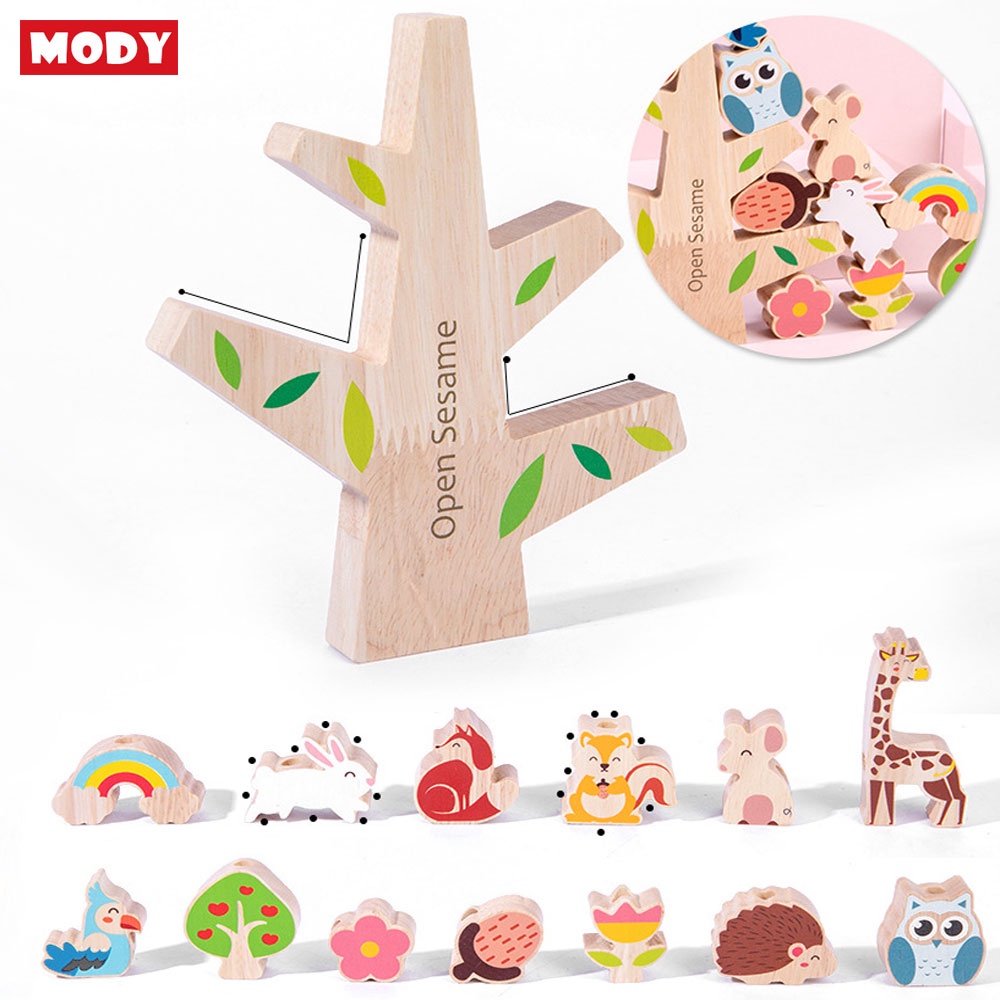 Bộ đồ chơi xếp hình thăng bằng động vật trong rừng bằng gỗ  vận động khả năng suy luận và nhận biết cho bé MODY M72015