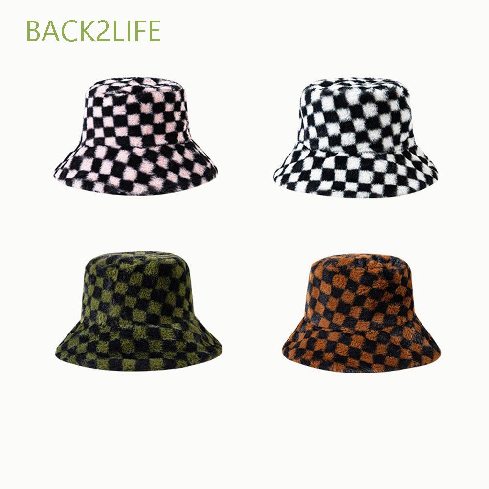 Mũ bucket len kẻ sọc caro phong cách Hàn Quốc đơn giản thời trang thu đông cho nữ BACK2LIFE