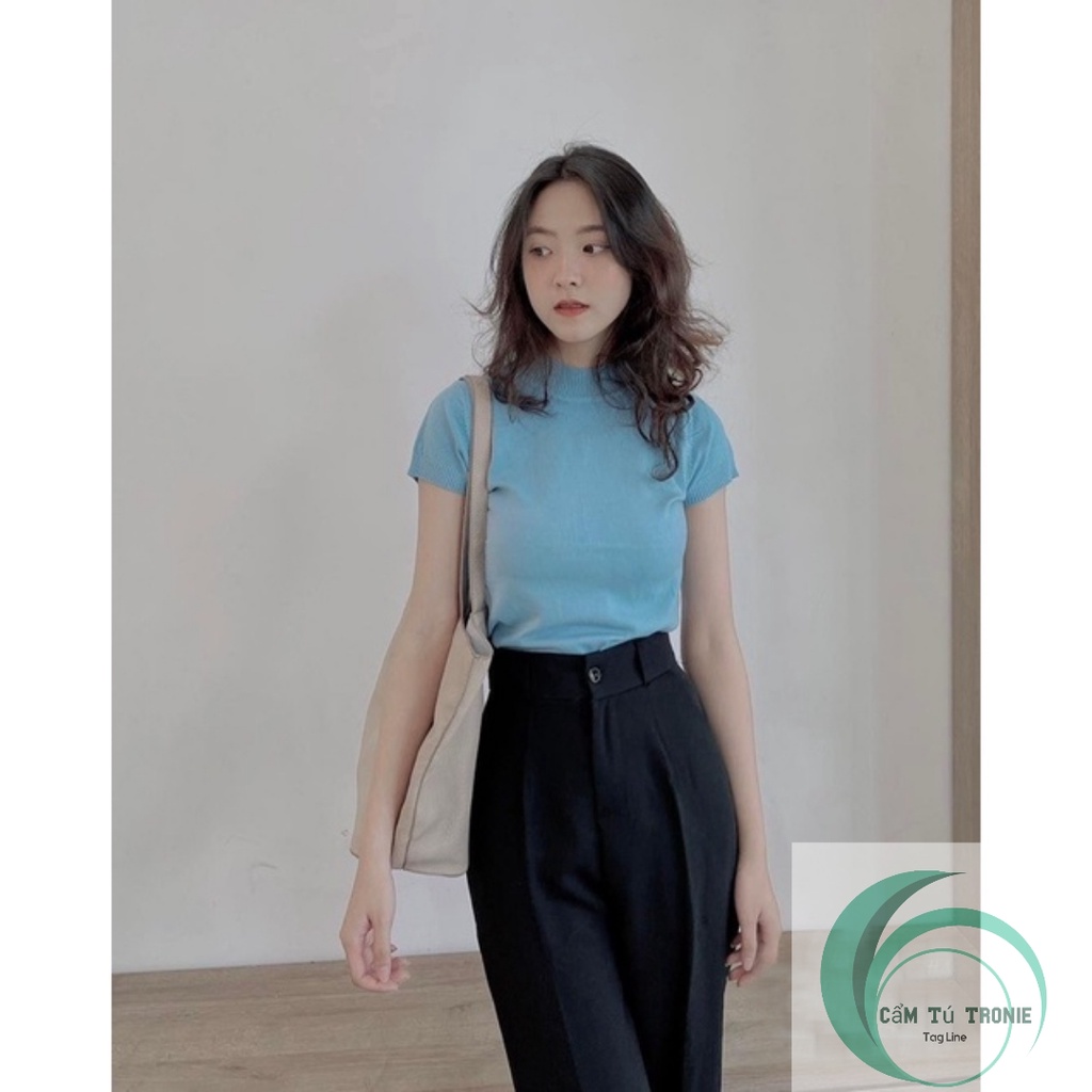 Quần tây ống rộng lưng cao nữ đi học màu đen khóa kéo trước dáng suông dài- Quần vải nữ ống rộng công sở cạp cao vải mềm