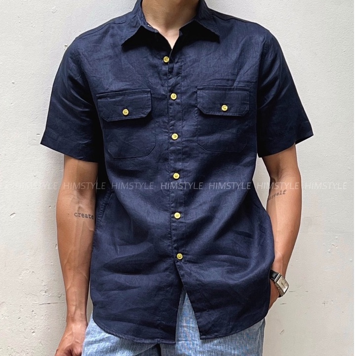 Áo Sơmi Linen Nam Tay Ngắn Có Túi