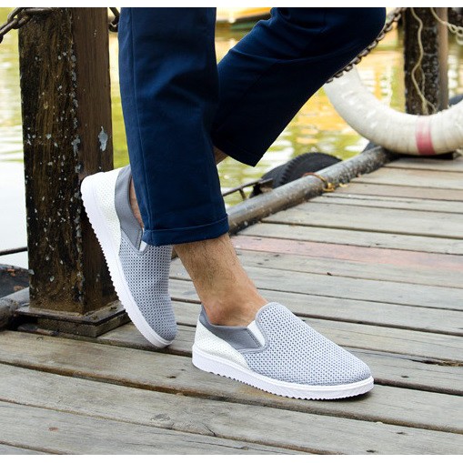 Giày lười vải vân lưới nam ghi xám đế siêu dẻo nhẹ (size 39,40)