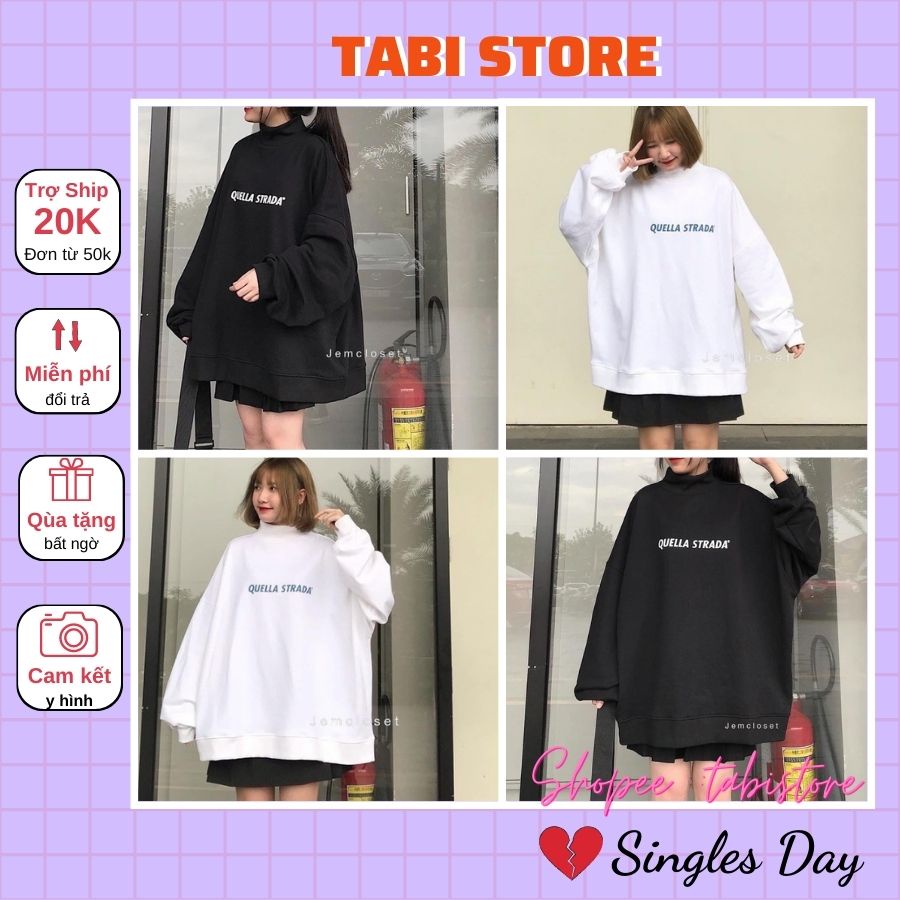 Áo sweater unisex 💖 𝑭𝑹𝑬𝑬𝑺𝑯𝑰𝑷 💖 Áo dài tay nỉ bông cotton dáng rộng dưới 75kg TABI STORE - Áo sweater Quella Strada