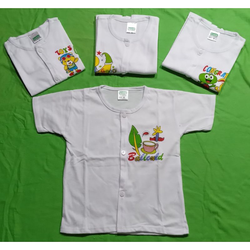Áo nút giữa tay ngắn trắng sơ sinh Bossini 100% cotton