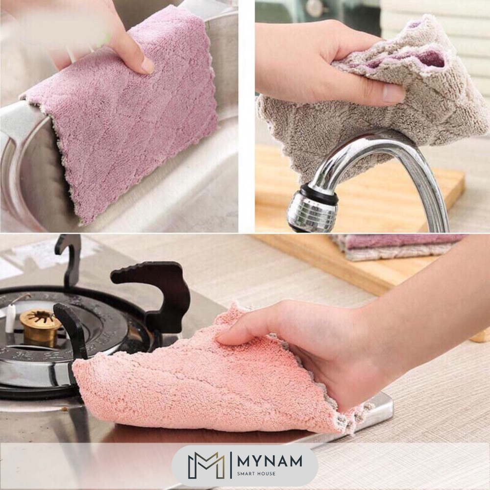 Khăn lau bếp MYNAM đa năng 2 mặt tiện dụng thấm nước, mềm mịn, kháng khuẩn, Dễ giặt sạch kích thước 15x22cm