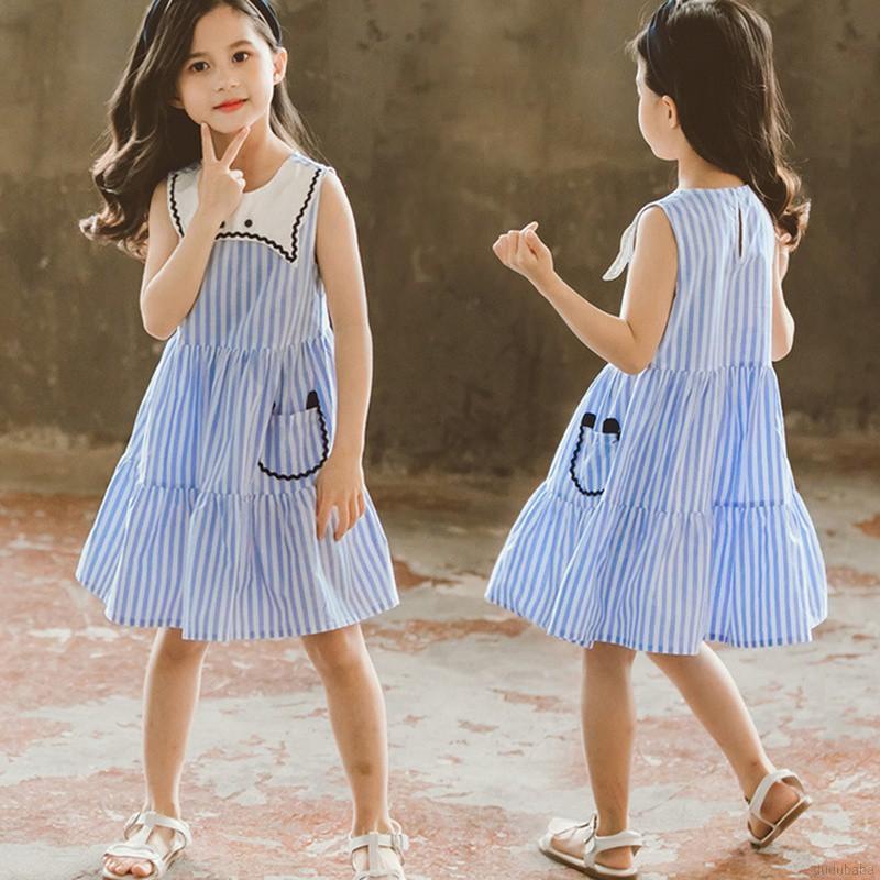 Đầm Bé Gái Từ 3-12 Tuổi Cổ Bèo Họa Tiết Sọc Dọc