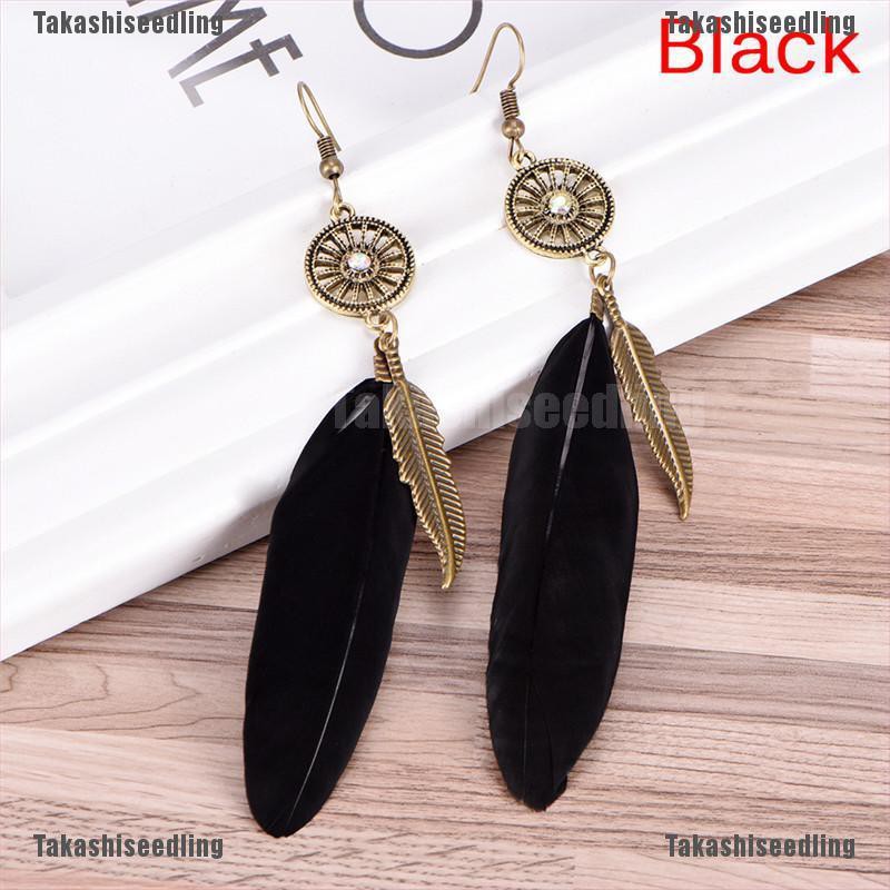 Bông Tai Lông Vũ Tua Rua Dài Phong Cách Boho