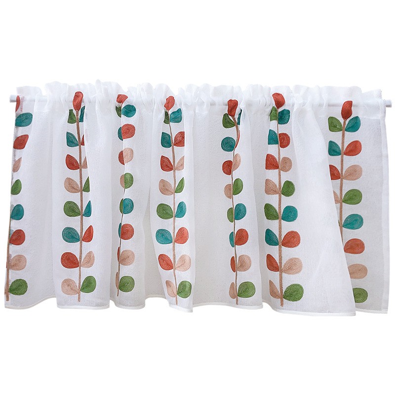 Rèm Cửa Ngắn Thêu Họa Tiết Lá Nhiều Màu Trang Trí Nhà Bếp