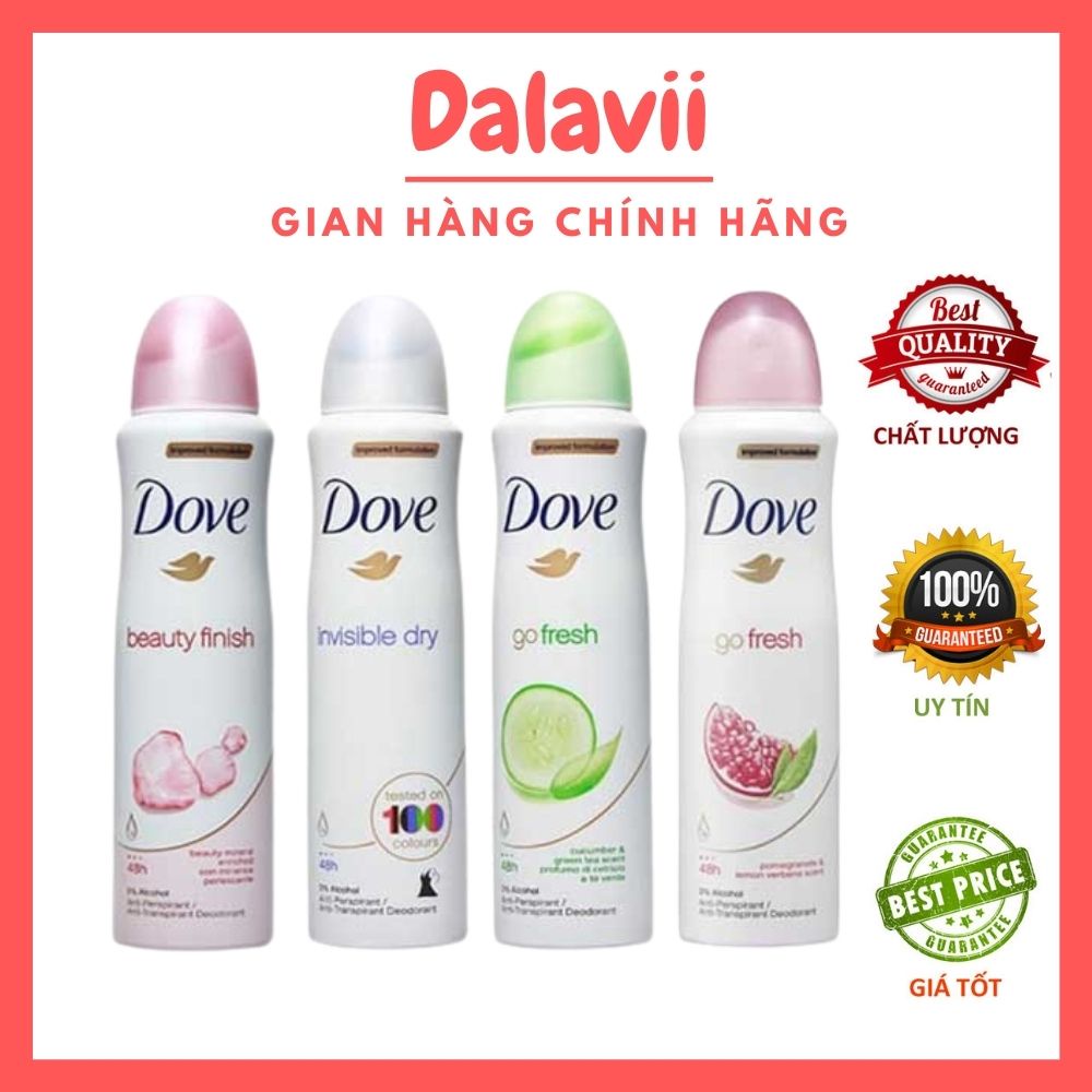 Xịt khử mùi Dove nữ 150ml khử mùi, kháng khuẩn hiệu quả