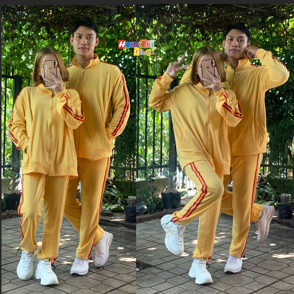 Set Bộ Thể Thao Oversize Ulzzang Unisex Áo Khoác Tay Dài Quần Jogger Dài Màu Vàng Cao Cấp - MM