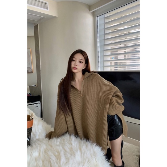 ÁO LEN OVERSIZE CỔ POLO KÉO KHOÁ