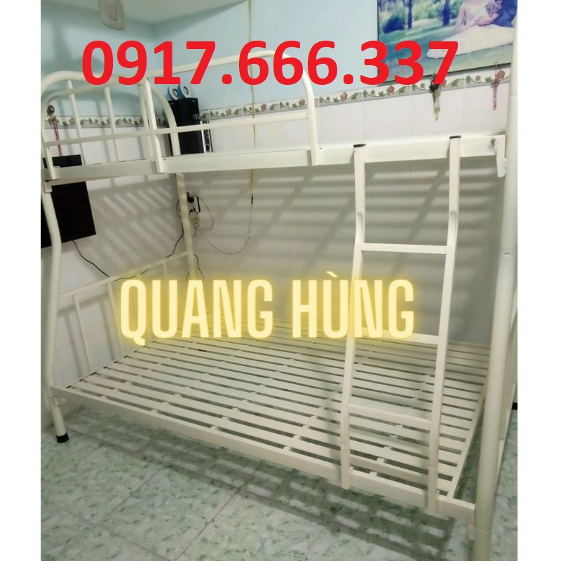 Giường tầng sắt óng tròn  1m/1m2 màu kem giá rẻ - giao lắp tận nhà