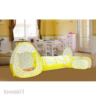 3-in-1 Pop-up Deluxe Big Play House Play Tent with Tunnel & Ball Pit -Yellow