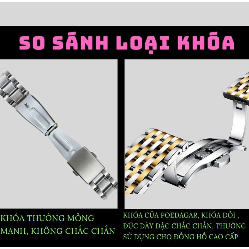 Đồng Hồ Nam Chính Hãng POEDAGAR PA5 Dây Thép Kim Loại titanium Chống Gỉ Dạ Quang Mặt Đen