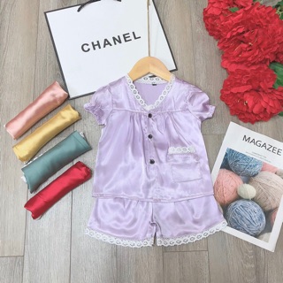 Bộ pijama phối ren chất phi lụa cho bé