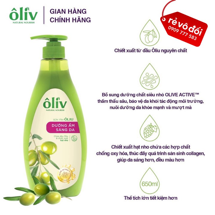 [ Mẫu mới ] Một chai sữa tắm dưỡng ẩm Oliv mềm mịn hoặc sáng da 650ml - Hàng công ty