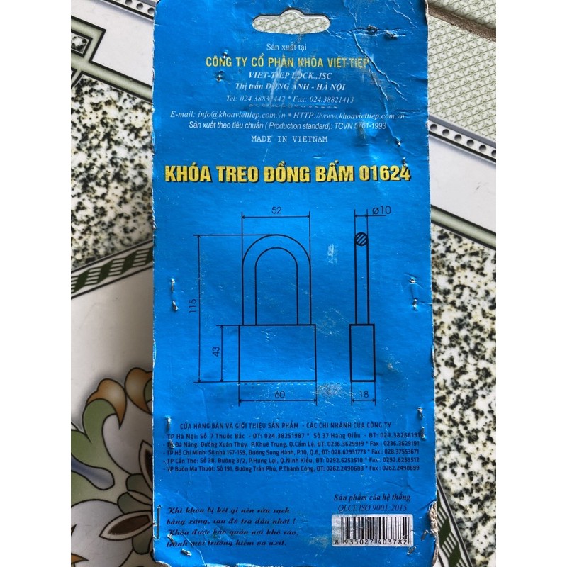 ổ khoá việt tiệp càng dài 5p( mã 01524), 6p( mã 01624)