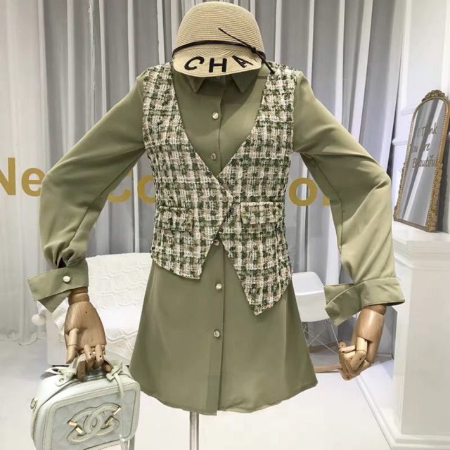 Áo sơ mi phối áo gile