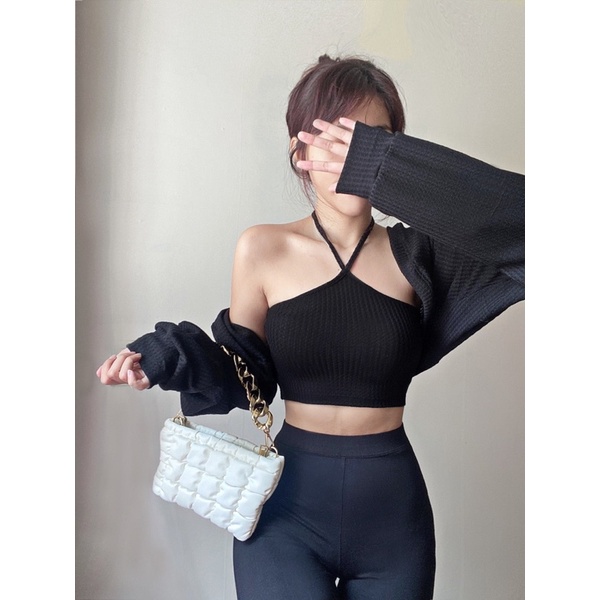 SET ÁO YẾM KÈM CARDIGAN TAY BỒNG MANG CỰC DỄ THƯƠNG