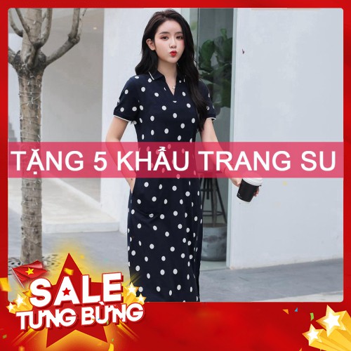 -Hàn nhập khẩu  Đầm thun suông dáng dài chấm bi mát, co giãn tốt Liên hệ mua hàng  084.209.1989