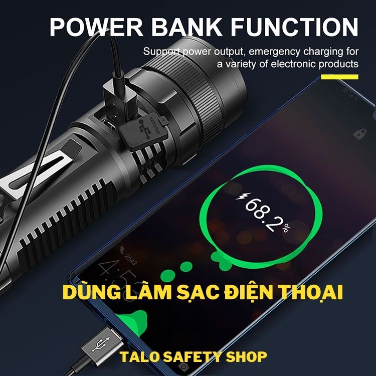 Đèn pin chip led XHP70 mã 01 siêu sáng cầm tay dùng pin26650 sạc typeC