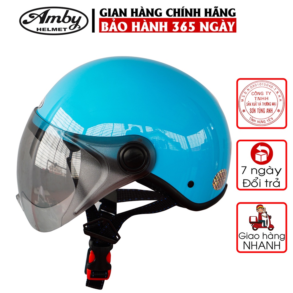 Mũ Bảo Hiểm Nửa Đầu Amby ST05, có kính che nửa mặt, kiểu dáng thời trang cho nam và nữ - màu xanh dương