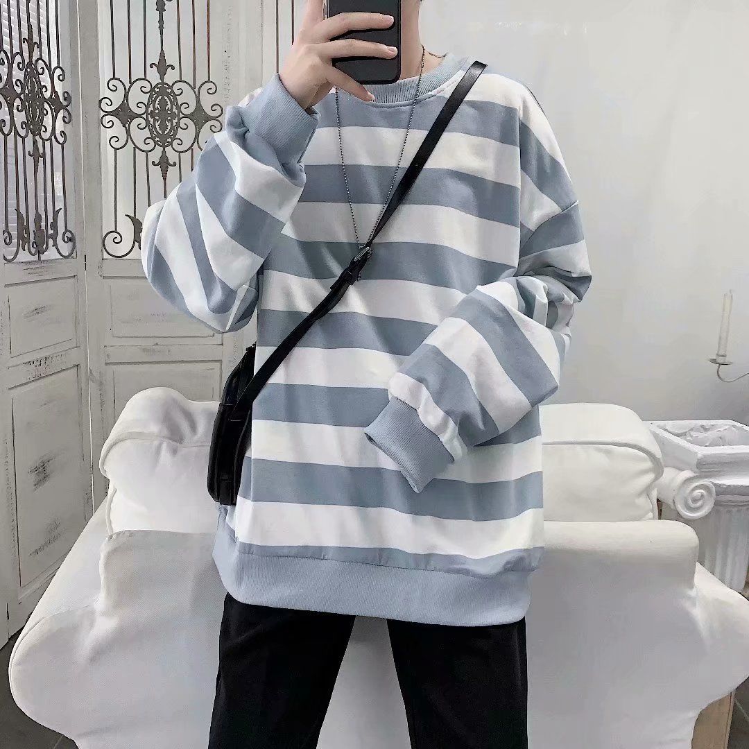 Áo Hoodie Nam Striped Sweater Men's Korean Loose Student Round Neck Thin Jacket