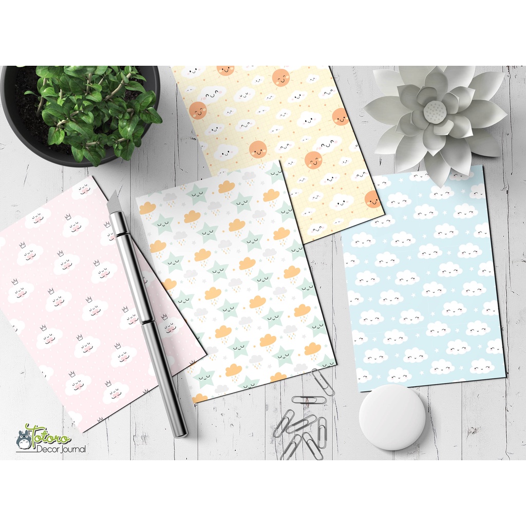 21 mẫu Giấy nền gói hàng gói quà họa tiết mây và mặt trời dễ thương