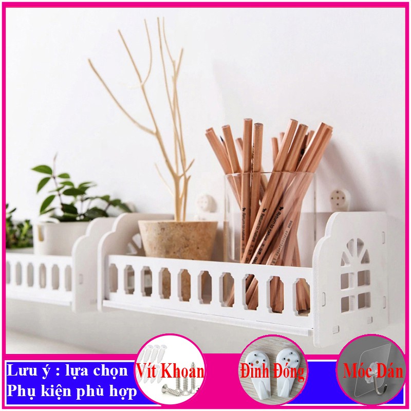 Kệ treo tường trang trí không cần khoan, chất liệu gỗ nhựa cao cấp màu trắng, decor không gian sống - a22