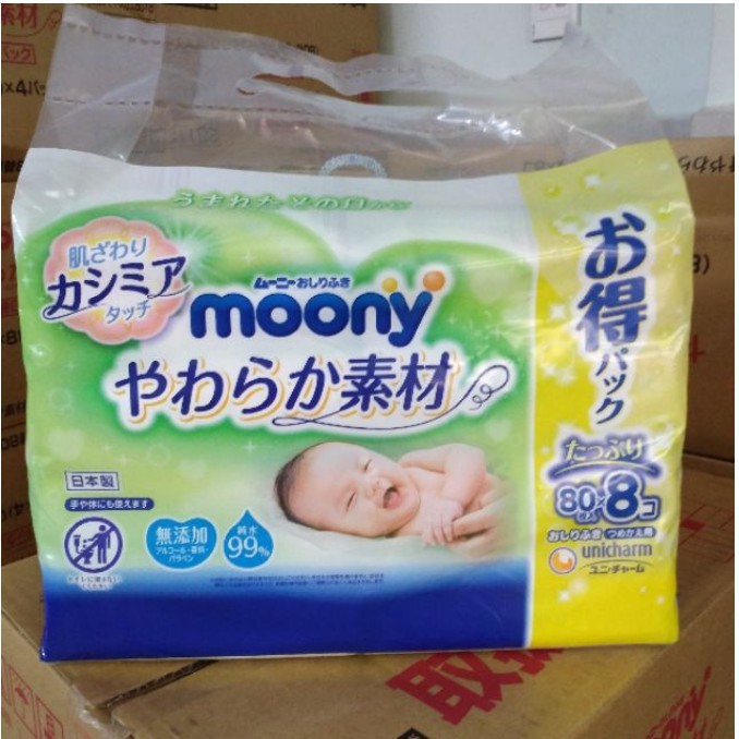 COMBO 8 GÓI KHĂN ƯỚT MOONY NỘI ĐỊA (80 tờ/gói)