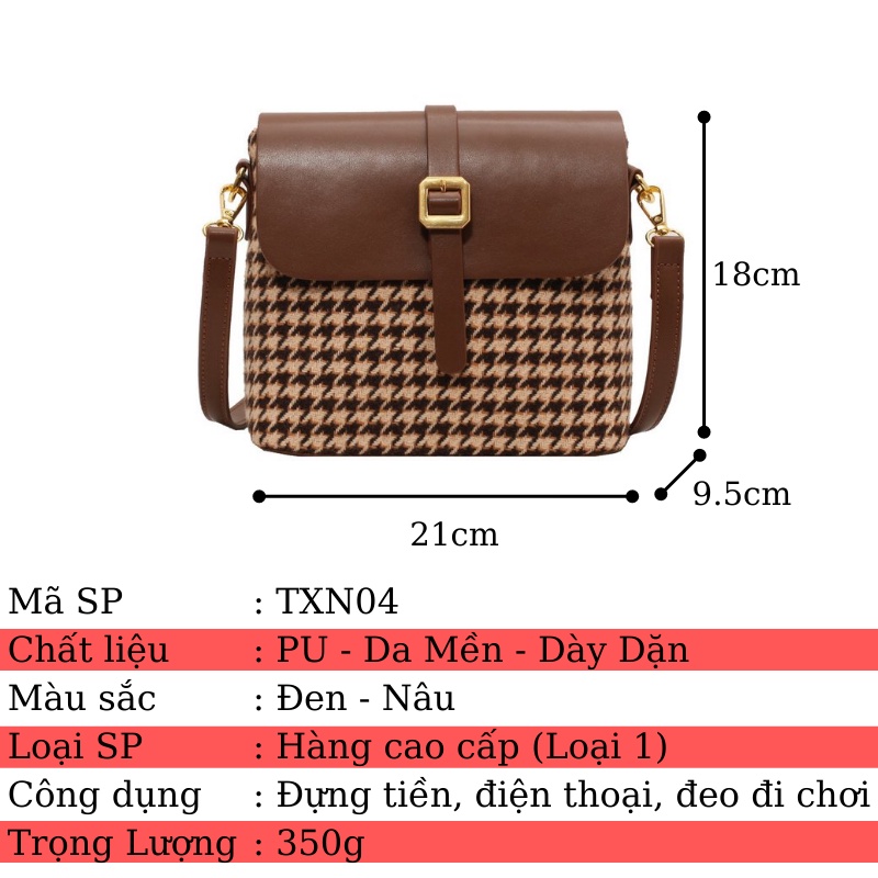 Túi xách đeo chéo hình hộp phối dạ kẻ kiểu Hàn Quốc SONASI TXN004