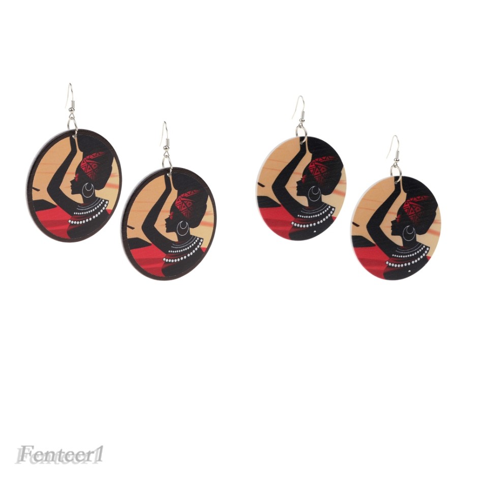 Fenteer 1) Bông Tai Gỗ Hình Tròn Đen Phong Cách Dân Tộc