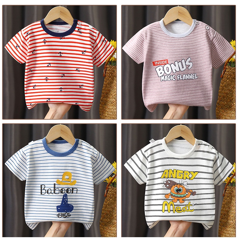 Áo Thun Tay Ngắn Cổ Tròn Bằng Cotton Nguyên Chất In Họa Tiết Hoạt Hình Phong Cách Hàn Quốc Dành Cho Trẻ Em Kích Thước 66-130cm
