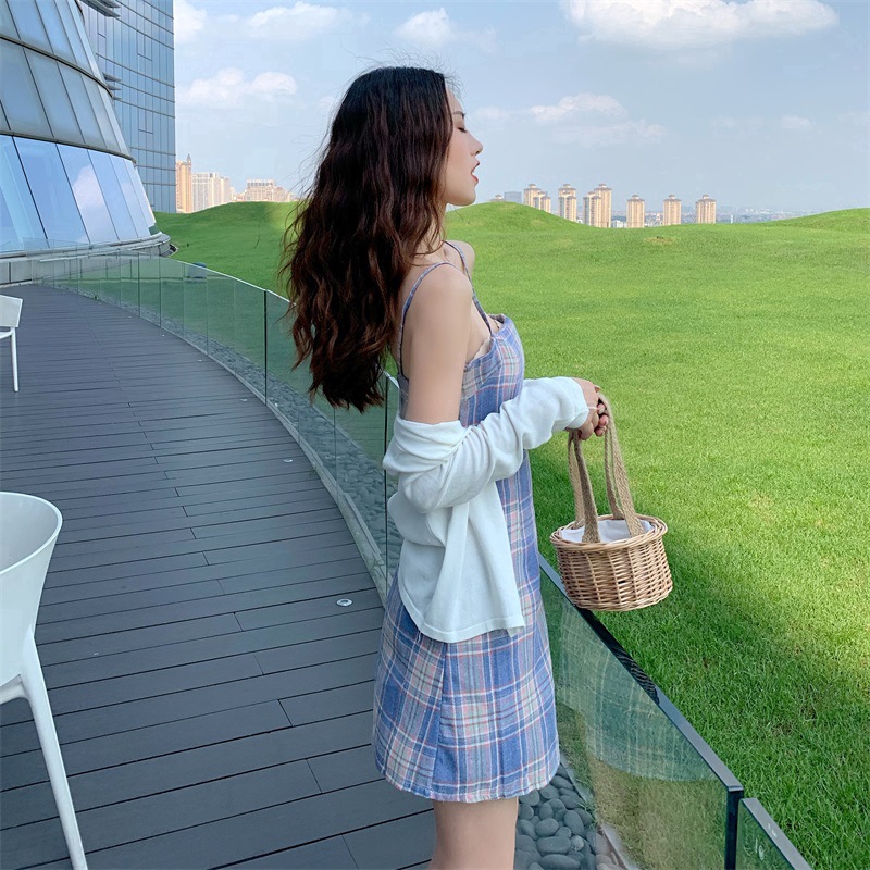 Women's Fashion Elegant dress Korean version of fashion Plaid dress with suspenders | BigBuy360 - bigbuy360.vn
