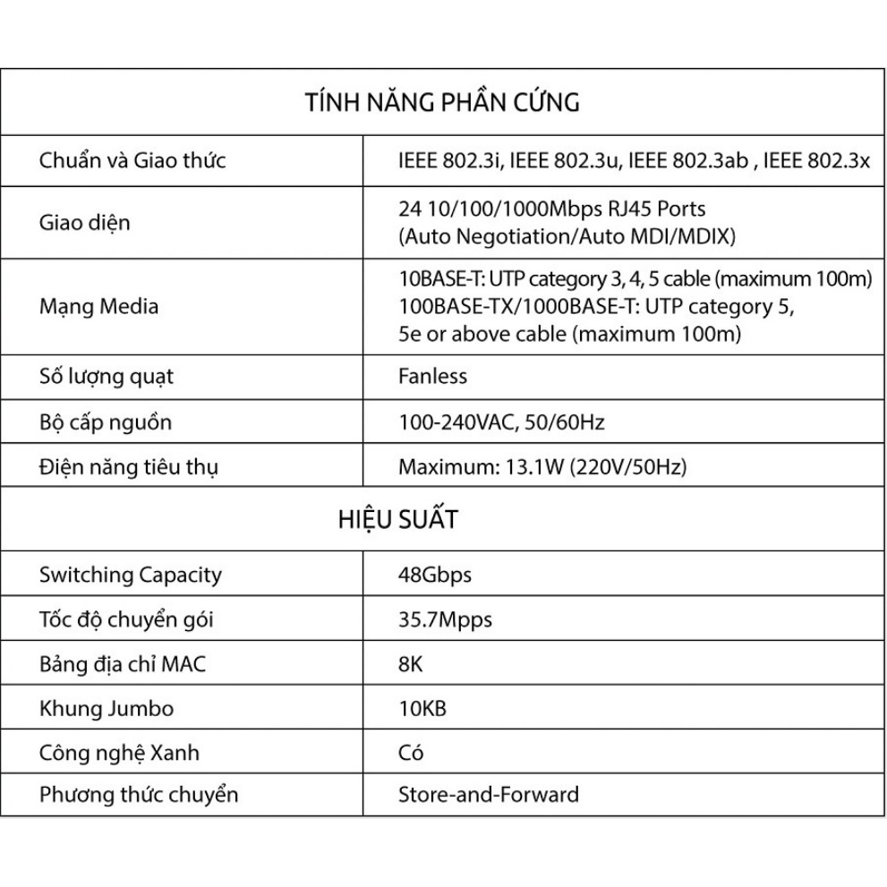 TP-Link Switch Gigabit 24 cổng 10/100/1000Mbps Gắn tủ/ Để bàn -TL-SG1024D - Hàng Chính Hãng