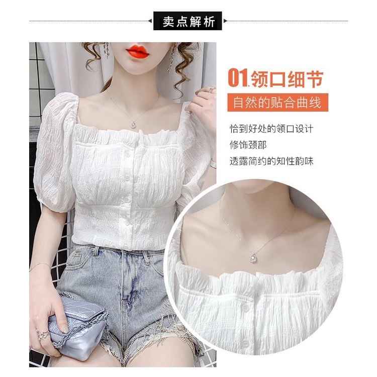 Áo Kiểu Cổ Vuông Tay Phồng Mẫu Mới 2022 Thời Trang Mùa Hè Phong Cách Phương Tây Cho Nữ