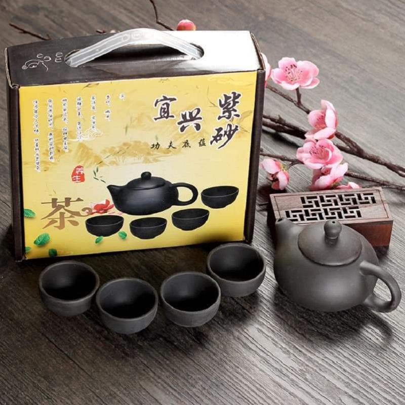 Bộ bình trà 4 tách Nhật Bản (màu đen - đỏ),,,