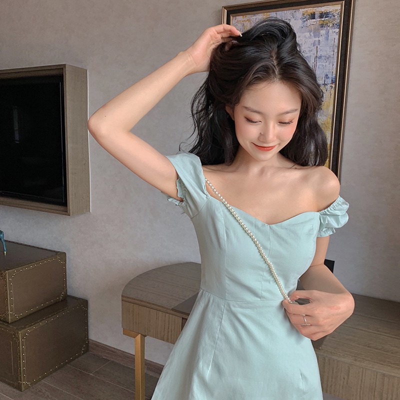 Đầm Nữ Cổ Vuông Tay Phồng Ôm Eo Phong Cách Hàn Quốc Thanh Lịch | BigBuy360 - bigbuy360.vn