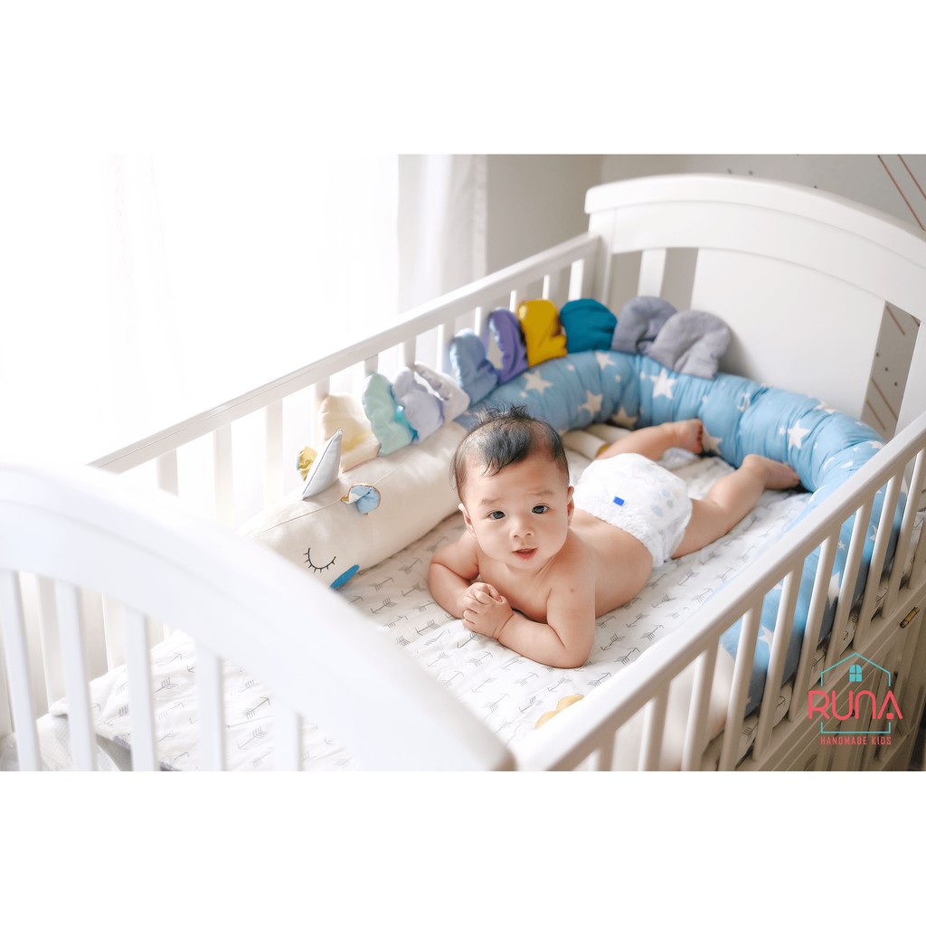 Quây cũi dài hình con thú cho bé RUNA KIDS chất liệu Cotton Hàn 100% cao cấp, bảo vệ an toàn giấc ngủ cho bé