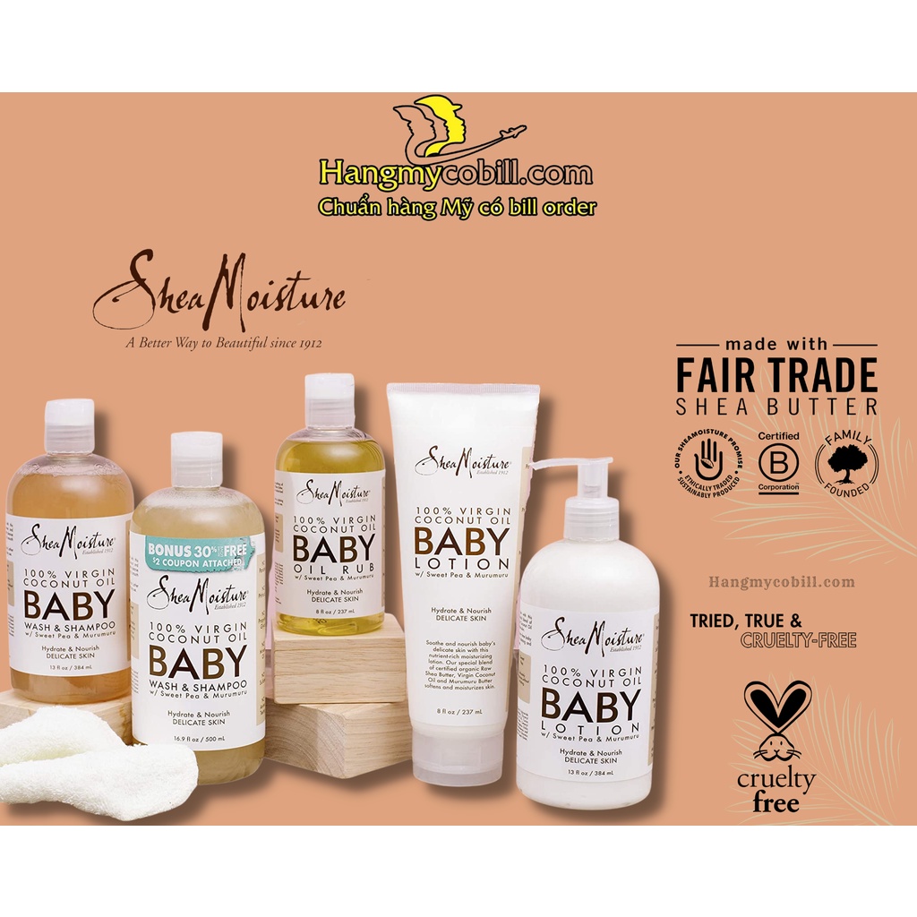 (có bill nhập)TẮM GỘI CHO BÉ SHEA MOISTURE DỪA