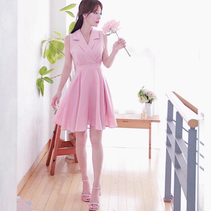 Đầm hồng xoè cổ vest (kèm hình thật) | BigBuy360 - bigbuy360.vn