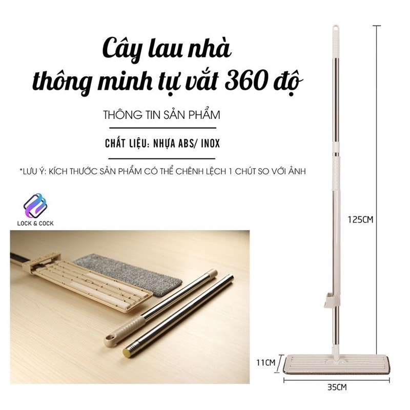 Cây Lau nhà Tự Vắt ,Chổi Lau Nhà Thông Minh. Xoay 360độ ,Lau Kính ,Lau Cạnh Tường