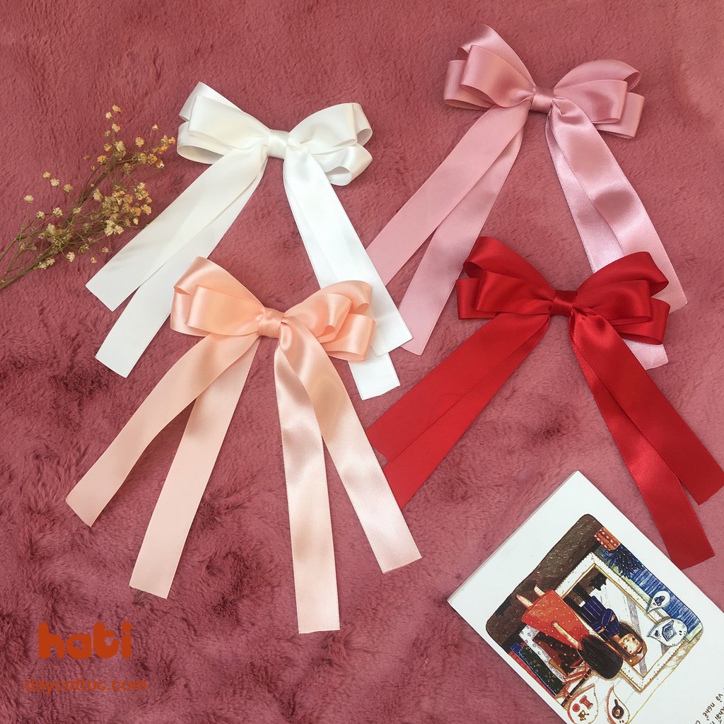 Kẹp/Cột tóc nơ lụa dáng dài 2 tầng - Kẹp tóc Handmade HATI