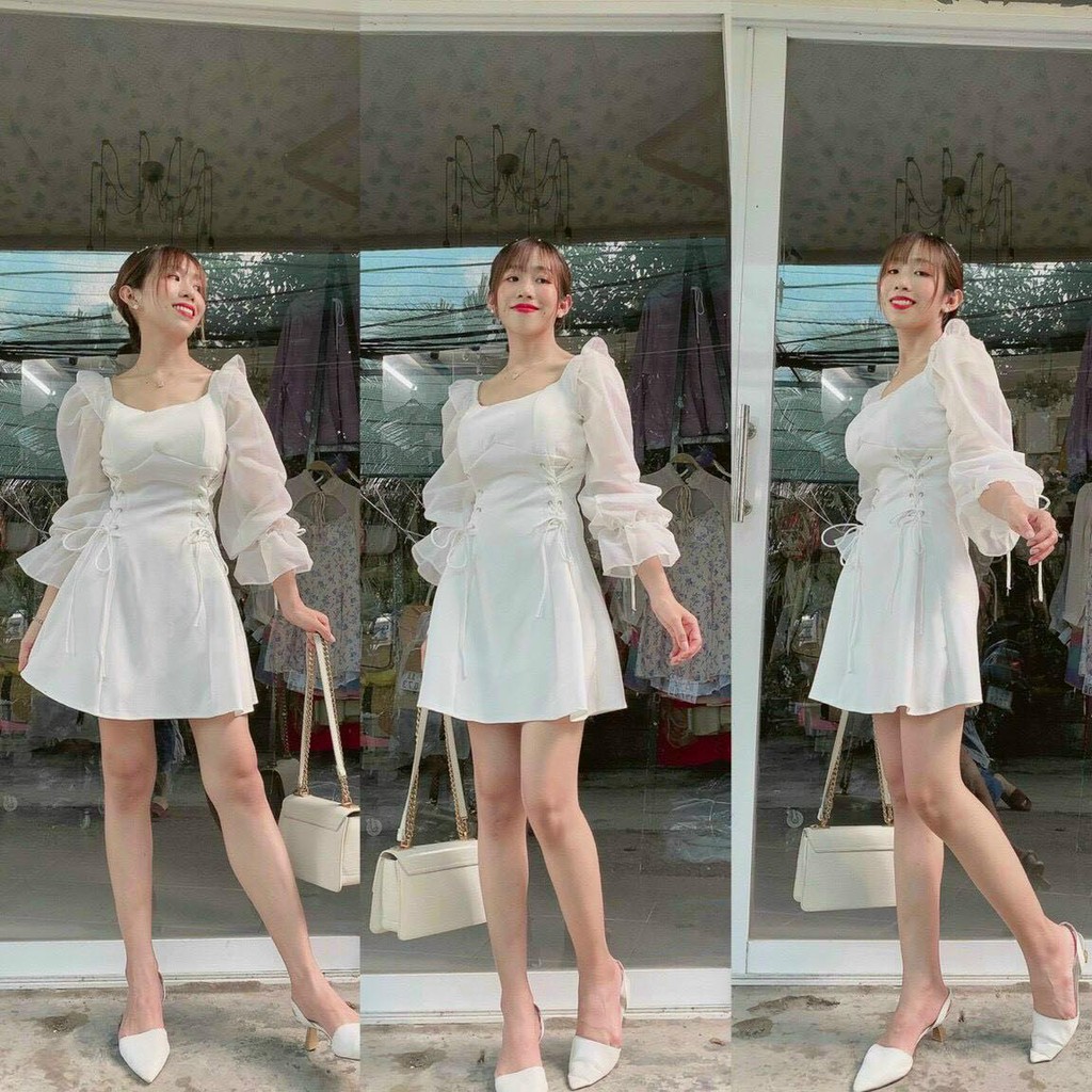 VÁY TRẮNG ĐAN EO TAY PHỒNG