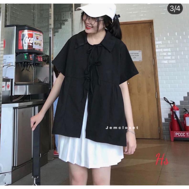 freeship Áo Babydoll Nữ Buộc Dây , Áo Sơ Mi Nữ Cộc Tay Cổ Bẻ 2 Màu F002 | BigBuy360 - bigbuy360.vn
