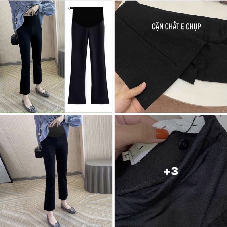 Quần Bầu công sở, quần ống loe phong cách Hàn Quốc, có đáp bụng, chun tăng chỉnh mặc cả bầu to, cực tôn dáng cho mẹ bầu