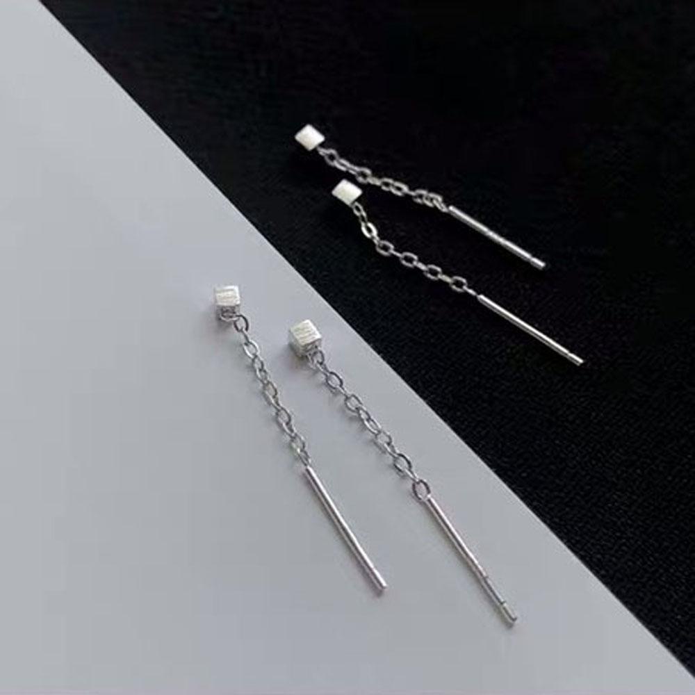 VANES1 Bông Tai Dáng Dài Phối Tua Rua Màu Đen / Bạc Phong Cách Hàn Quốc Thời Trang Cho Nữ