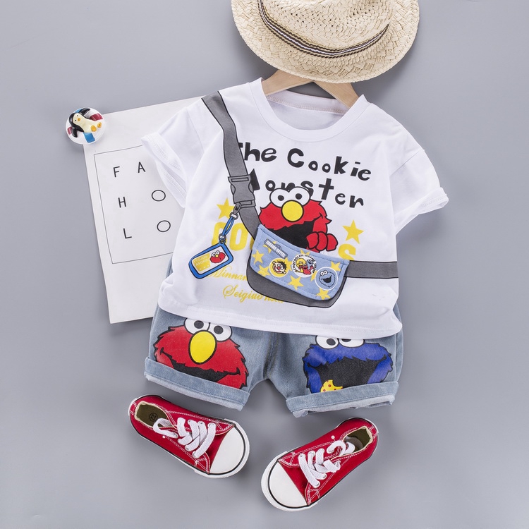 Bộ áo tay ngắn + quần short cotton in hình hoạt hình cho trẻ 0-5 tuổi
