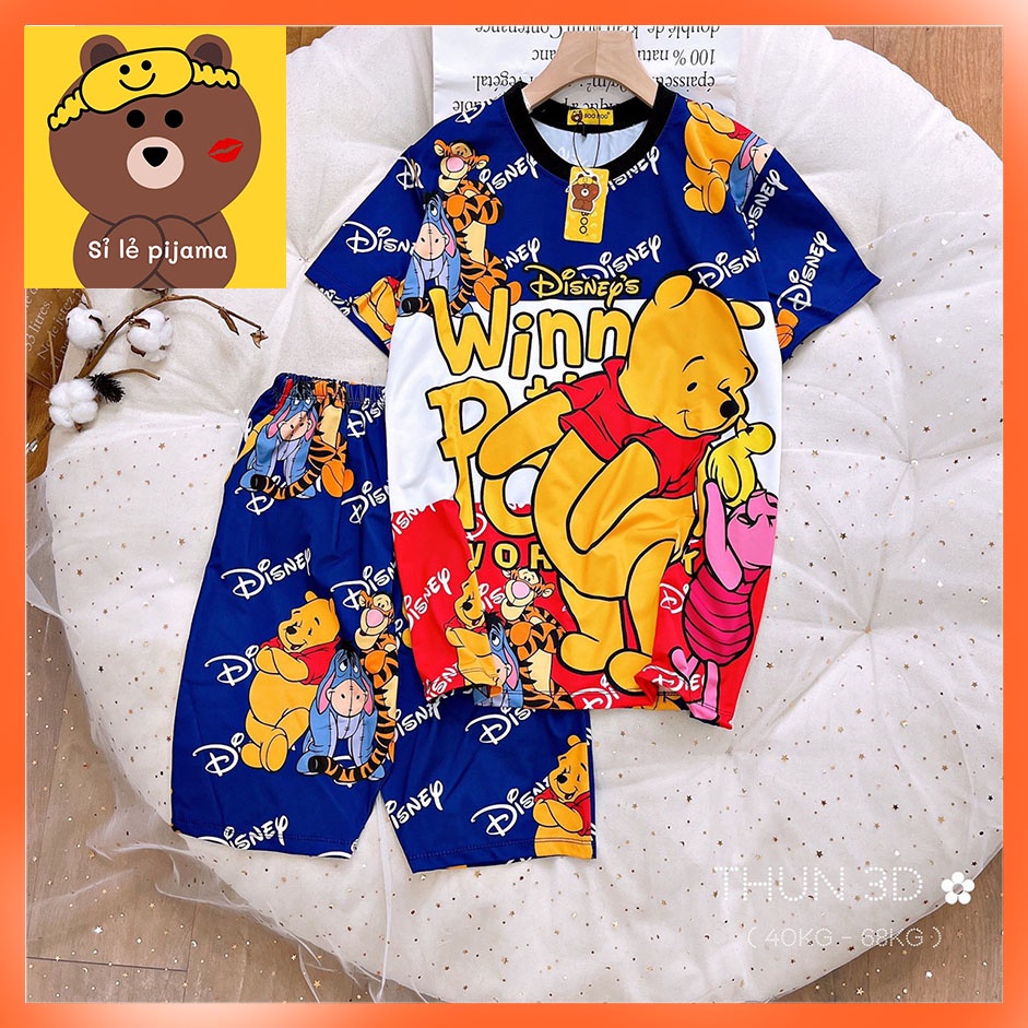 Đồ Bộ Pijama Thun Lạnh 3D Cao Cấp Tay Ngắn Quần Lửng Họa Tiết Hoạt Hình Dễ Thương