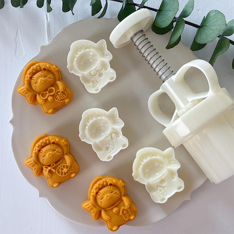 Khuôn Nhựa 50g Làm Bánh Trung Thu Hình Mèo Dễ Thương