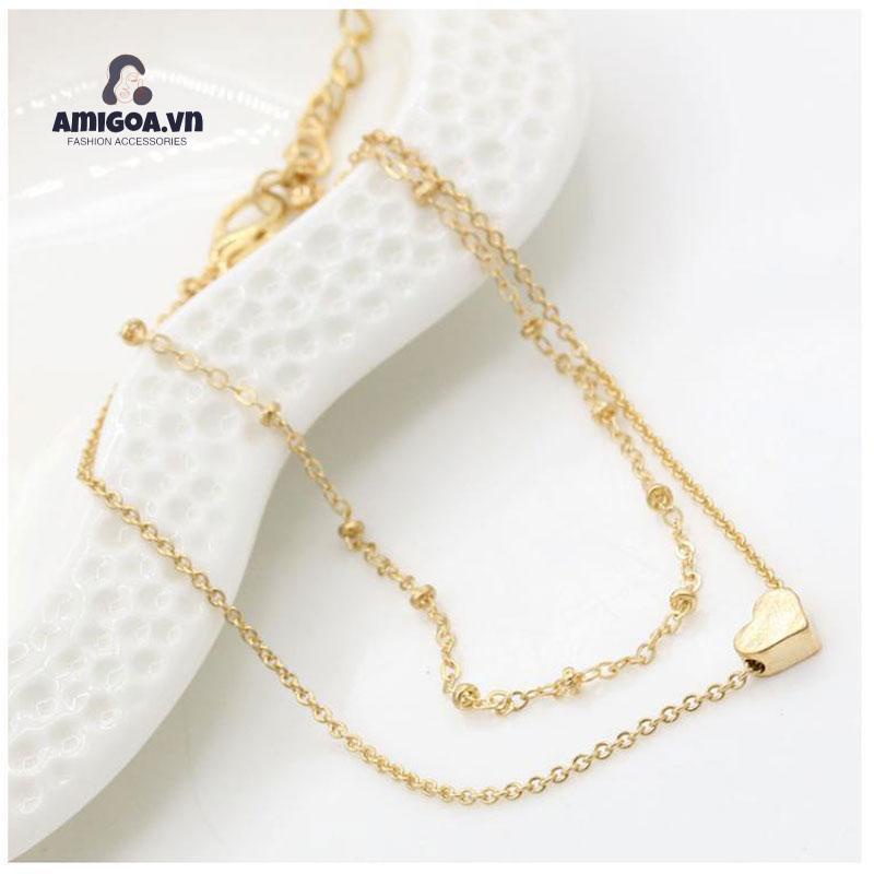 Lắc Chân Màu Vàng Hai Lớp Hình Trái Tim Mới